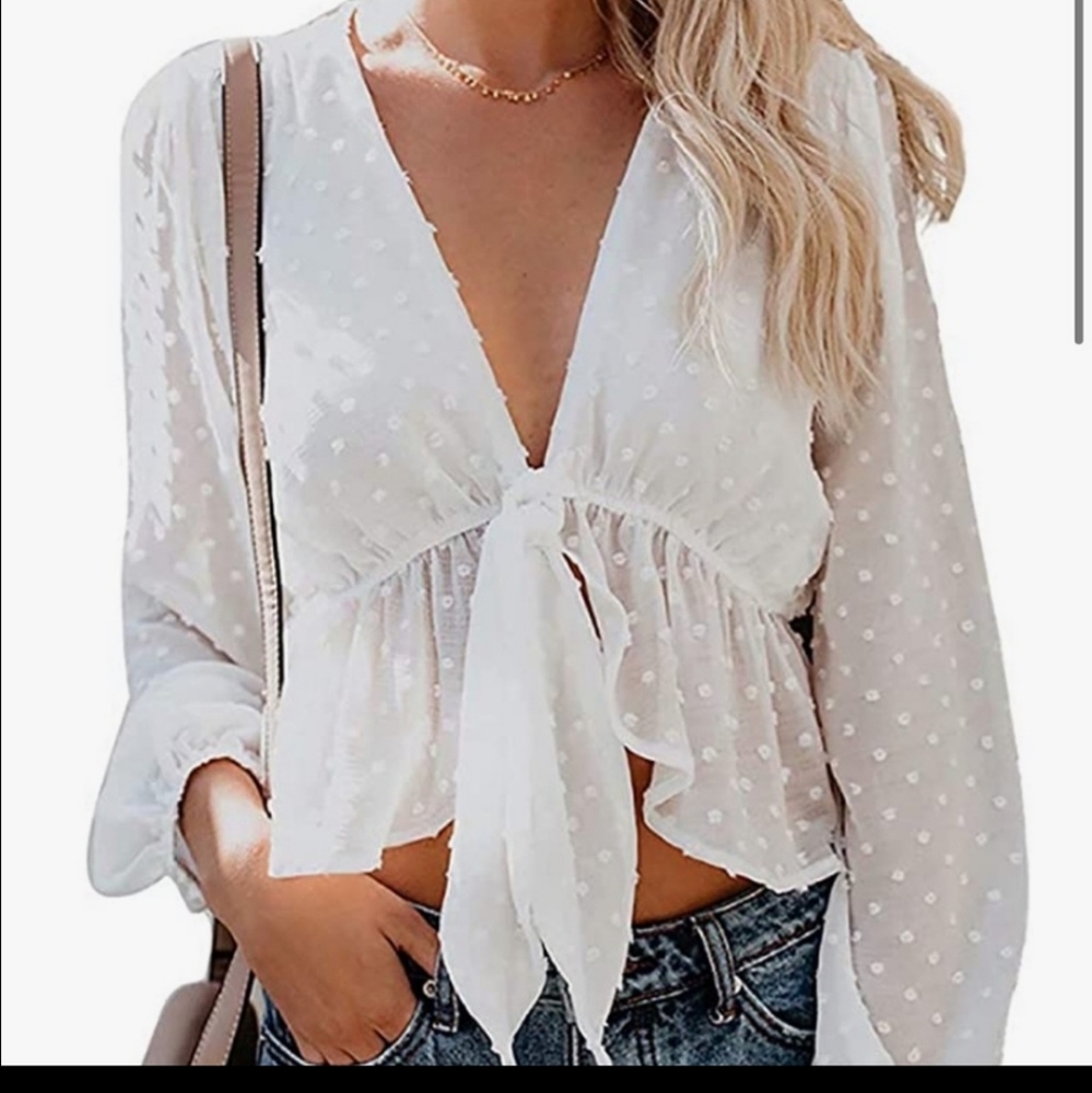 Women's Solid Open Front Tie Knot Long Sleeve Top